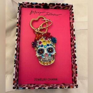 Betsey Johnson Sugar Skull Jeweled Charm Keychain Day of the Dead NWT